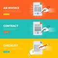 Set of flat line design web banners for business documentations Royalty Free Stock Photo