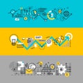 Set of flat line design web banners for business process Royalty Free Stock Photo