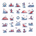 Set of flat line icons of extreme sports. Modern vector illustration Royalty Free Stock Photo