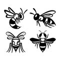 Set of flat line wasp icons. Royalty Free Stock Photo