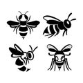 Set of flat line wasp icons. Royalty Free Stock Photo