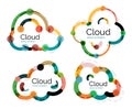 Set of flat linear design cloud logos Royalty Free Stock Photo