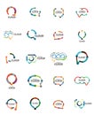 Set of flat linear design speech cloud logos. Talk bubbles, modern geometric industrial thin line icons