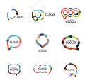 Set of flat linear design speech cloud logos. Talk bubbles, modern geometric industrial thin line icons