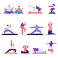 Set of Flat Male and Female Sport Activities Characters. Cartoon People Doing Sports, Yoga Exercise, Fitness Royalty Free Stock Photo