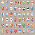 Set of Flat Map Pointers With World States Flags Royalty Free Stock Photo