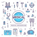 Set flat medical icons illustration concept. Vector background with medicine label. Thin lines outline design Royalty Free Stock Photo