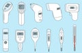 Set of flat medical thermometer icons.