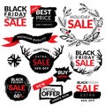 Set of flat modern and hand drawn design sale stickers. Collection of vector illustrations for on line shopping, product promotion