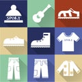 Set of flat monochromatic hiking, trekking and camping icons. Royalty Free Stock Photo