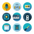 Set of flat music and sound icons. Royalty Free Stock Photo