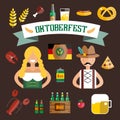 Set of flat Oktoberfest vector icons. Bottle Beer