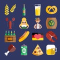 Set of flat Oktoberfest vector icons. Bottle Beer