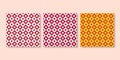 Set of flat patterns in red colors in simple shapes of circles and diamonds Royalty Free Stock Photo