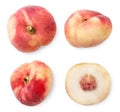 Set of flat peaches on a white background. The view from top Royalty Free Stock Photo