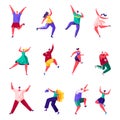 Set of flat people are jumping happiness characters. Bundle cartoon people jumping and rejoicing at the holiday