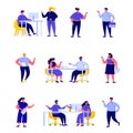 Set of flat people office workers or business meeting or brainstorming characters. Cartoon tiny people Royalty Free Stock Photo