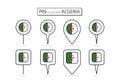 Set of flat pin Algeria flag icon in diverse shapes flat pin icon Royalty Free Stock Photo