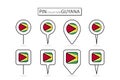 Set of flat pin Guyana flag icon in diverse shapes flat pin icon Royalty Free Stock Photo