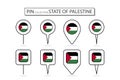 Set of flat pin State of Palestine flag icon in diverse shapes flat pin icon