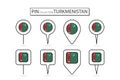 Set of flat pin Turkmenistan flag icon in diverse shapes flat pin icon Royalty Free Stock Photo