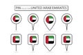 Set of flat pin United Arab Emirates flag icon in diverse shapes flat pin icon Royalty Free Stock Photo