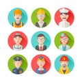 Set of flat portraits icons with people of different professions