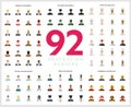 Set of 92 flat profession avatars. Engineers and builders, firefighters and lifesavers, police and military, pilots and stewards