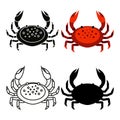 Set of flat red, black crab isolated on white background - vector illustration. Sea water animal icon. Zodiac canser. Royalty Free Stock Photo