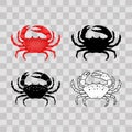 Set of flat red, black, thin line white crab isolated on transparent background - vector illustration. Sea water animal Royalty Free Stock Photo