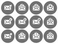 Set of flat round email icons gray series.