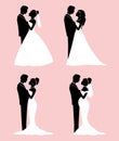 Set Flat Silhouette Bride and groom - wedding vector Royalty Free Stock Photo