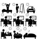 Set of flat situation icons with lazy worker isolated on white Royalty Free Stock Photo