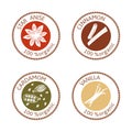 Set of flat spices stamp labels. 100 organic. collection Royalty Free Stock Photo