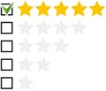 Set of flat star rating icons with checkbox isolated on a white background.