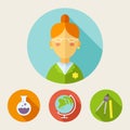 Set of flat style icons. Teacher, bulb, globe, divider, ruler