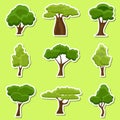 Set of flat stylized Tree stickers. Cartoon garden green tree icons. Nature environment organic forest and park. Spring Royalty Free Stock Photo
