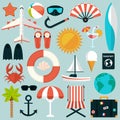 Set of flat summer rest icons. Traveling, tourism