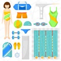 Set of flat swimming icons.