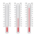 Set of flat thermometers at different levels, vector