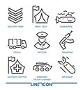 Set of thin line icons for military war and army