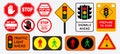Set of flat traffic light and stop sign. Royalty Free Stock Photo
