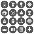 Set of 16 flat travel icons on gray background Royalty Free Stock Photo