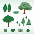 Set of flat trees, bushes and grass Royalty Free Stock Photo