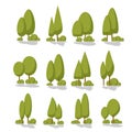 Set Flat Trees in a Flat Design. Isolated on White Background.