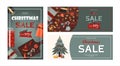 Set of flat vector banners Big Christmas sale. Cartoon Christmas template with festive decorations and food. New Year s Royalty Free Stock Photo