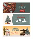 Set of flat vector banners Big Christmas sale. Cartoon Christmas template with festive decorations and food. New Year s Royalty Free Stock Photo