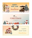 Set of flat vector banners Big Christmas sale. Cartoon Christmas template with festive decorations and food. New Year s Royalty Free Stock Photo
