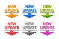 Set of flat vector banners with new update and down arrow Royalty Free Stock Photo
