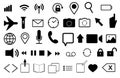 Set of flat vector icons for mobile phone and web. Mail, loop, clock, phone, wi-fi, photo, video, microphone, globe, location, loc